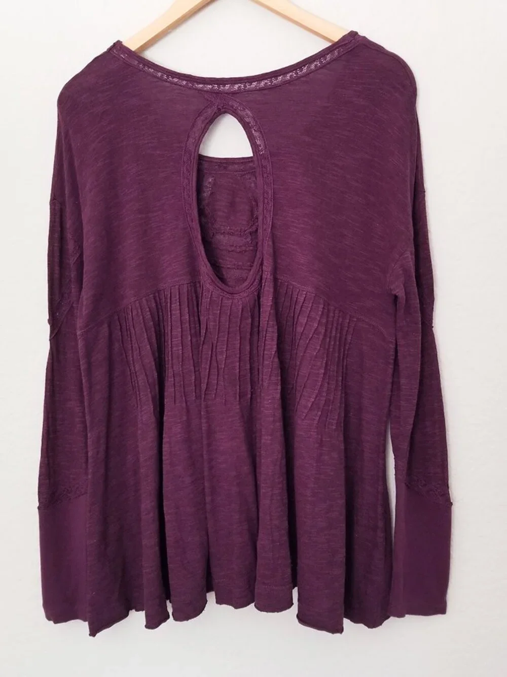 Free People New Hope Babydoll Long Sleeves Top S Eggplant Cutout Peasant Boho